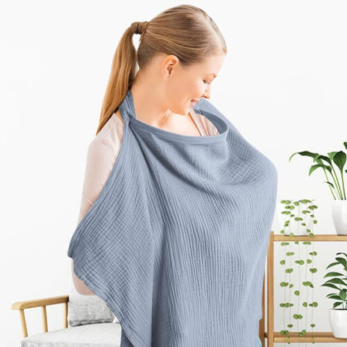 Muslin nursing cover breathable cotton light blue 1
