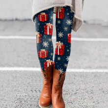 Dameleggings i polyester og spandex med blomsterprint, blå, ankellang