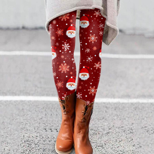 Røde blomsterprintede ankellange leggings til kvinder i polyester-spandex
