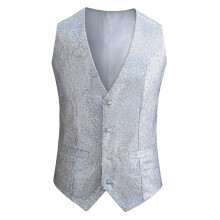 Men's Sparkly Sequin Vest Single-Breasted Sleeveless Silver