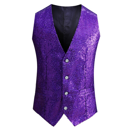 Men's purple sequined vest single-breasted sleeveless