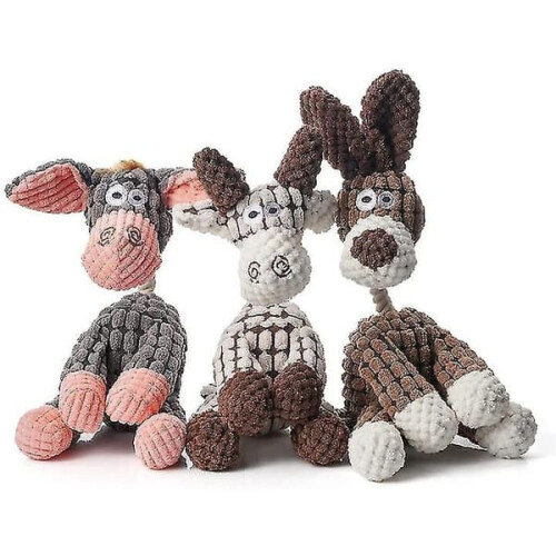 Donkey-shaped dog chew toy brown durable squeaky 1