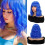 Natural Wavy Bob Wig with Bangs Blue 14 Inch 2