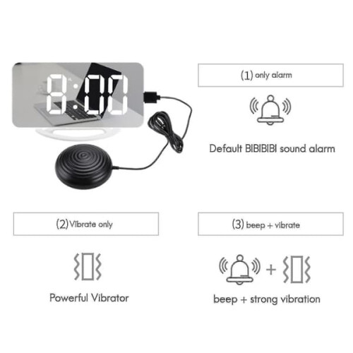 Vibrating Alarm Clock for Heavy Sleepers Digital Mirror Bed 2