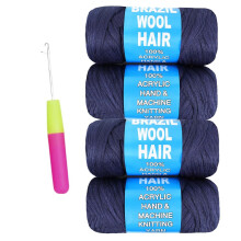 Black Brazilian Wool Hair Yarn for Braids 6 Rolls