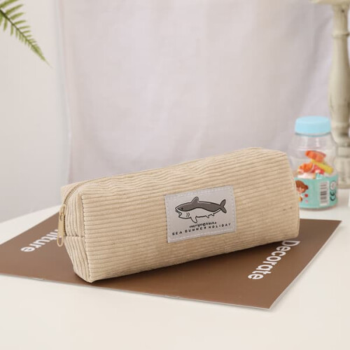Pencil case shark embroidery white 1
