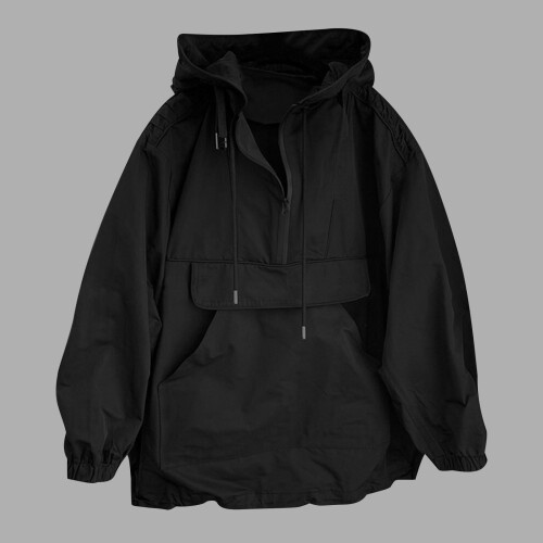 Men's Half Zip Hooded Jacket Black M 1