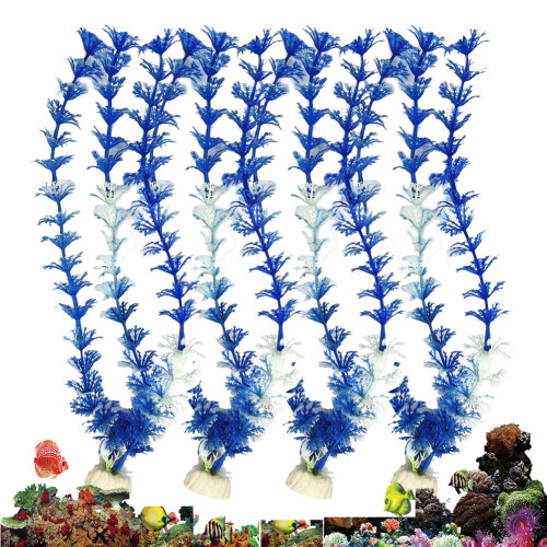 Plantas de plástico para aquário, azul e branco, 30 cm (12 polegadas), 4 peças