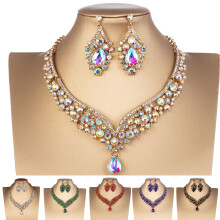 Women's rhinestone choker and teardrop earrings set
