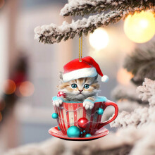 Kawaii katte-tekopp julepynt med snøfnugg,