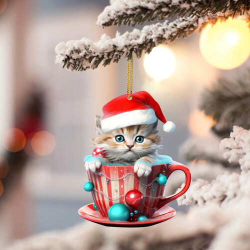 Kawaii katte-tekopp julepynt med snøfnugg,