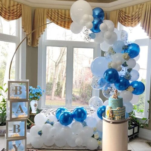 Blue Balloon Set Light Blue Metallic Confetti 60 pcs 2