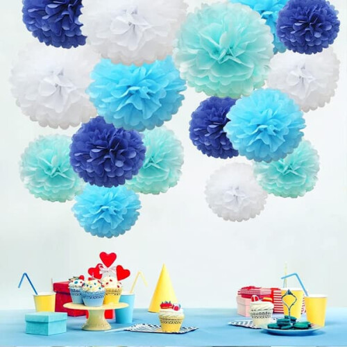 Tissue Paper Pompoms Mixed Colors 16 pcs 2