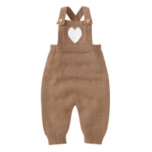 Baby knit romper cotton sleeveless heart pattern khaki 68