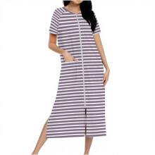Women's striped fleece robe with pockets, S-2XL