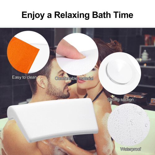 Witte waterdichte antislip badkussen hoofdsteun (1 stuk) 2
