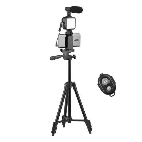 Kit video per vlog con telefono, treppiede regolabile, supporto per microfono e