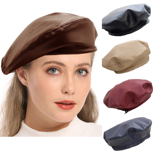 Cappello basco da donna in ecopelle stile francese