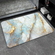 Tapete de Banho de Terra Diatomácea Azul, Branco e Dourado com Estampa de Mármore 1727,5