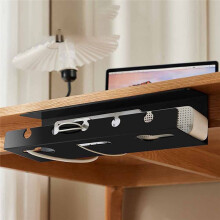 Under Desk Cable Management Cable Tray Under Desk with Clamp Power Strip Cord Holder No Drilling Sturdy Spacious (Black)