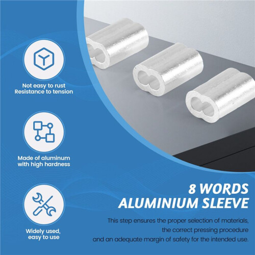 100pcs Aluminum Crimping Loop Sleeve for 3mm Diameter Wire Rope and Cable