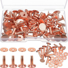 50 Sets Copper Rivets and Burrs, Copper Rivets for Leather for Belts Wallets Collars Leather DIY Supplies 1/2 Inch