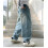 Barn Cargo Jeans Blå Vide Ben Elastisk Midje 12-13 År 8