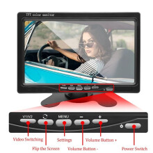 2X Monitor de Coche de 12V-36V 7 Pulgadas 16:9 800x480 Monitor Retrovisor LCD con Entrada de Vídeo de 2 Vías para Cámara de Visión Trasera