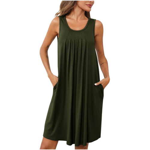 Camicia da notte da donna senza maniche, plissettata e con tasche 2