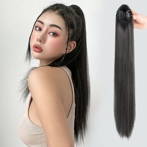 Ponytail Wig Black Straight 16 inches 2