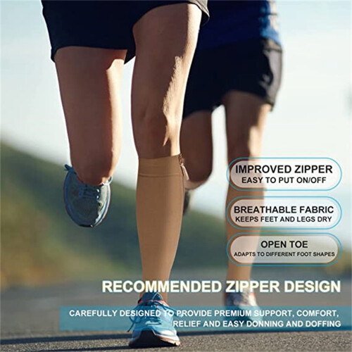 Compression Socks Open Toe20-30mmHg Wide Calf1Pair Beige 1