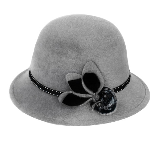Elegant vinterhatt med bred brem og blomst til dame,