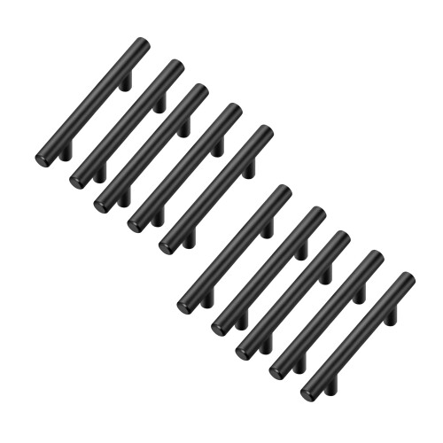 Pacote com 10 Puxadores de Armário de 5 Polegadas, Preto Fosco, Aço Inoxidável, Puxadores de Armário de Cozinha, 5 Polegadas de Comprimento, Furo