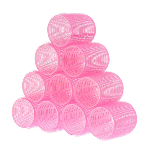 Conjunto de 10 modeladores de cachos autoajustáveis de 1,9 polegadas na cor rosa.