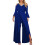 Tuta intera da donna con paillettes, scollo a V e gamba larga, blu 1