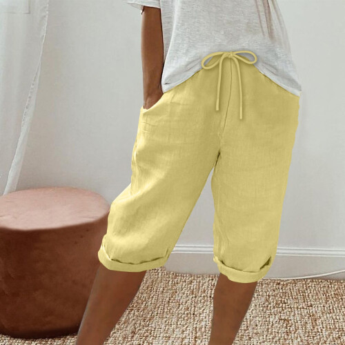 Damen-Freizeitshorts, einfarbig, gelb, Größe M 1