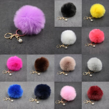 Chaveiro feminino com pompom em imitação de pele de coelho