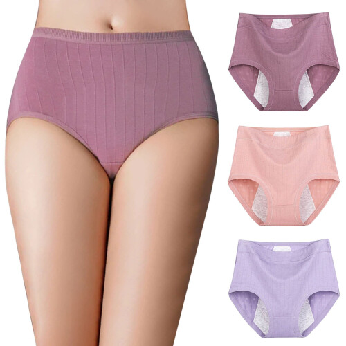 Calcinhas menstruais femininas de algodão com cintura alta (pacote com 3)