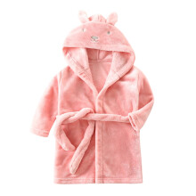 Roupão infantil de flanela com capuz rosa, tamanho 5-6 anos.