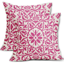 Conjunto de 2 capas de almofada boho rosa choque em linho, 45x45 cm (18x18 polegadas).