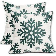 Capas de almofada natalinas verde-floresta em linho, 50x50cm (2 unidades)
