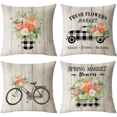 Vårkuddfodral Blommigt 20x20 tum Set om 4