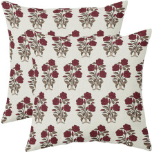 Conjunto de capas de almofada com estampa floral em blocos, em linho marrom e vermelho, 50x50 cm (20x20 polegadas).