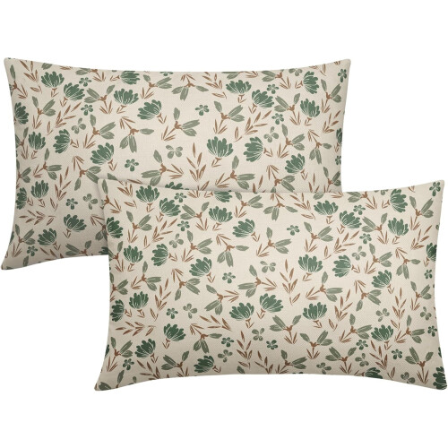 Conjunto de 2 capas de almofada florais em tons de marrom e verde, 30x50cm (12x20 polegadas).