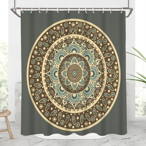 Boho blomsterdusjforheng olivengrønn 84x72 tommer vanntett