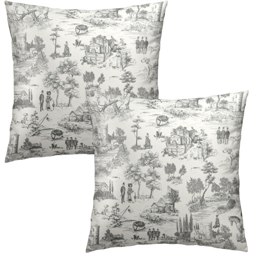 Capas de almofada cinza estilo francês campestre em algodão, 40x40cm (pacote com 2)