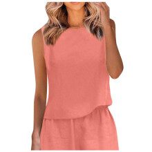 Top corto de lino para mujer, estilo casual de verano y sin mangas.
