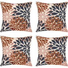 Conjunto de 4 capas de almofada florais em linho, 45x45cm (18x18 polegadas).