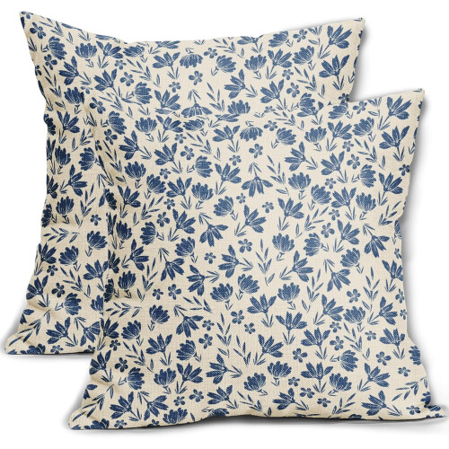 Conjunto de 2 capas de almofada florais em linho, 45x45 cm (18x18 polegadas).