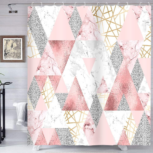 Duschdraperi Grå Geometrisk Marmor 180x213 cm